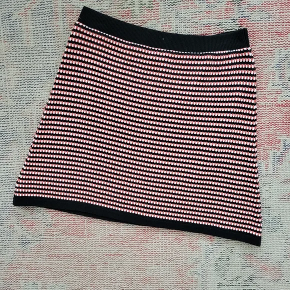 Zara knit skirt small funky 70s 60s orange black white geometric stripe mini - Picture 2 of 4